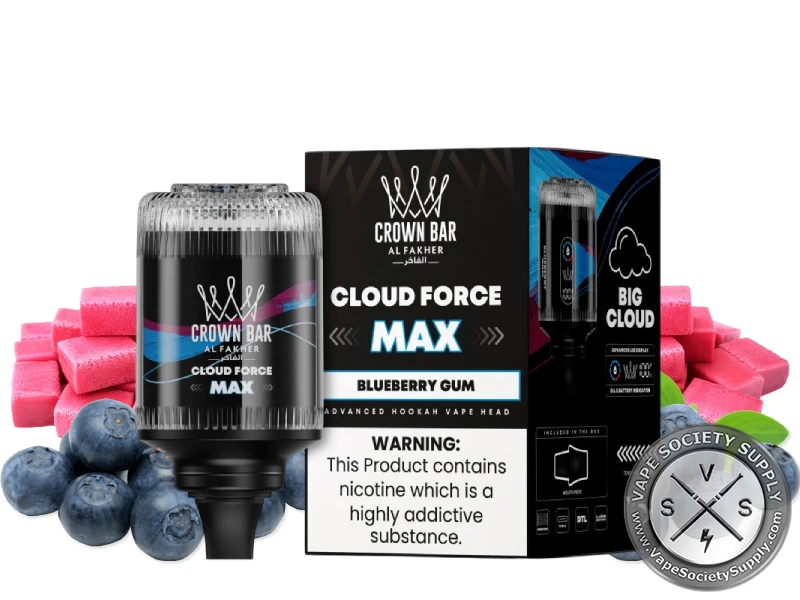 Al Fakher Crown Bar Cloud Force Max 50K Puffs Disposable E-Hookah Vape Head Blueberry Gum
