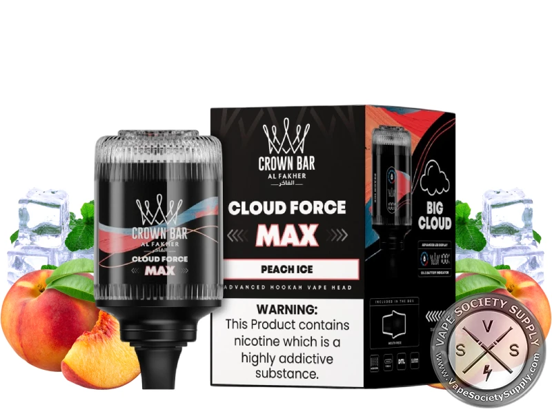 Al Fakher Crown Bar Cloud Force Max 50K Puffs Disposable E-Hookah Vape Head Peach Ice