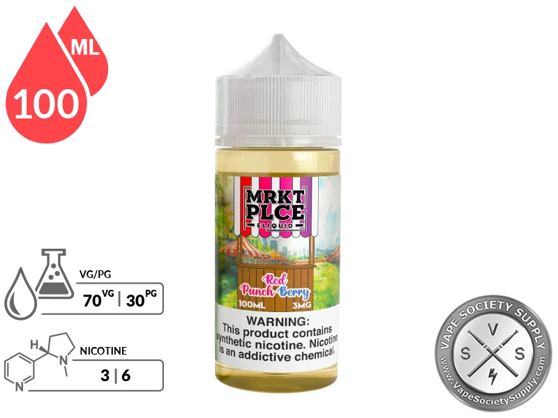 Red Punchberry THE STND by MRKT PLCE 100ml freebase vape juice bottle with ruby red fruit punch and mixed berry flavor.