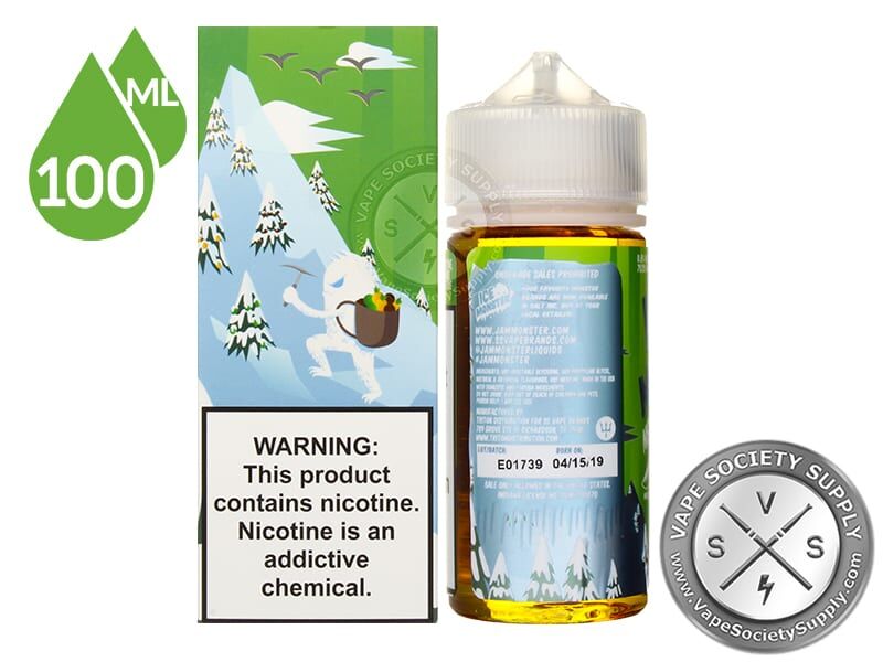Melon Colada Ice Monster 100ml bottle next to the illustrated Ice Monster box art