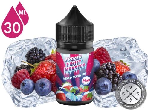 Mixed Berry Ice Frozen Fruit Monster Salt 30ml bottle with raspberries, blackberries, blueberries, strawberries and ice