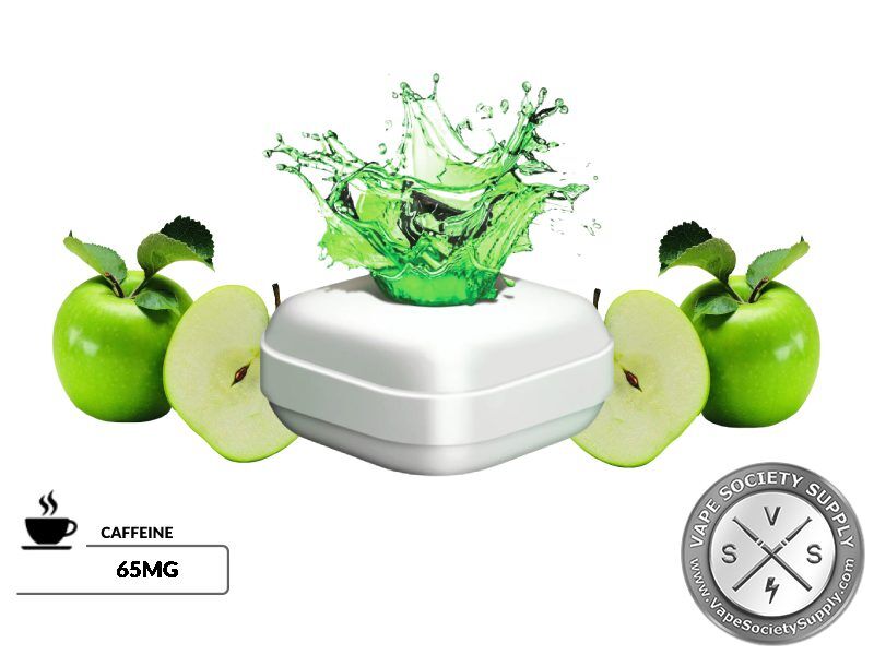 Ruthless Caffeine Gum: Sour Apple caffeine gum with green apples and a caffeine icon