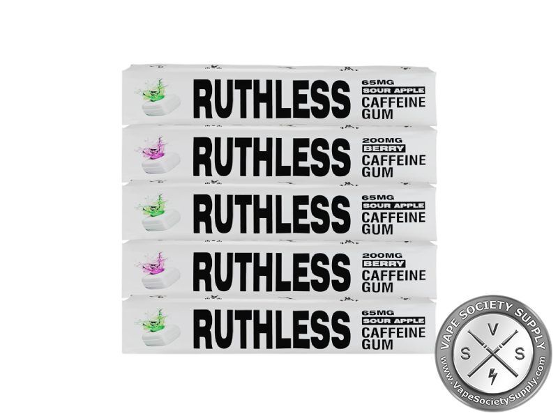 Ruthless Caffeine Gum: stacked packs of Ruthless caffeine gum