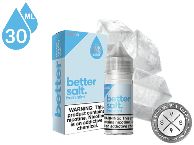 Fresh Mint Better Salt 30ml bottle with the box and ice