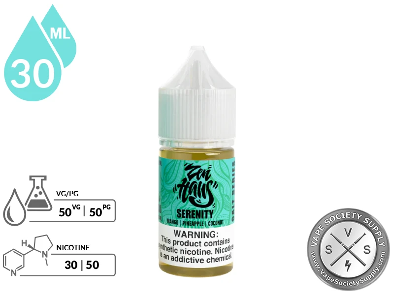 Serenity Zen Haus Salt 30ml bottle with 50VG 50PG synthetic nicotine salt formula.