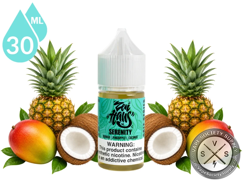 Serenity Zen Haus Salt mango pineapple coconut nicotine salt with fresh tropical fruit.