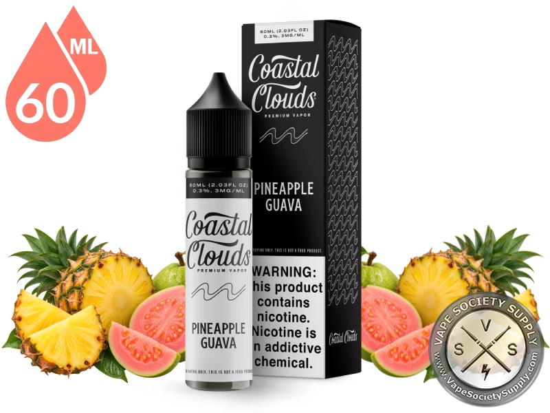 Pineapple Guava Coastal Clouds 60ml bottle and box with pineapples and guavas