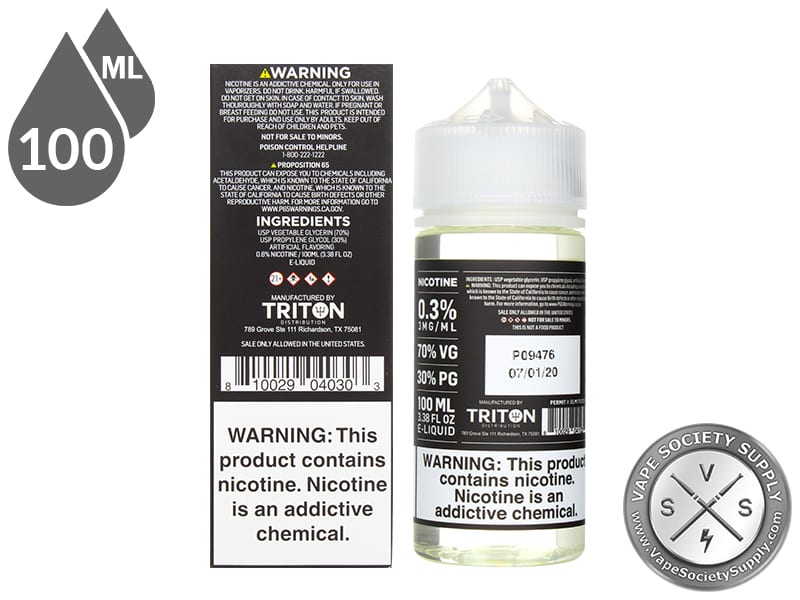 Blackberry Lemonade Vapetasia 100ml bottle next to the box back with ingredients