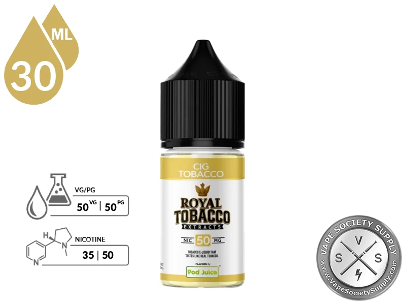 Cig Tobacco Royal Tobacco Salt 30ml bottle with its 50VG/50PG ratio icon