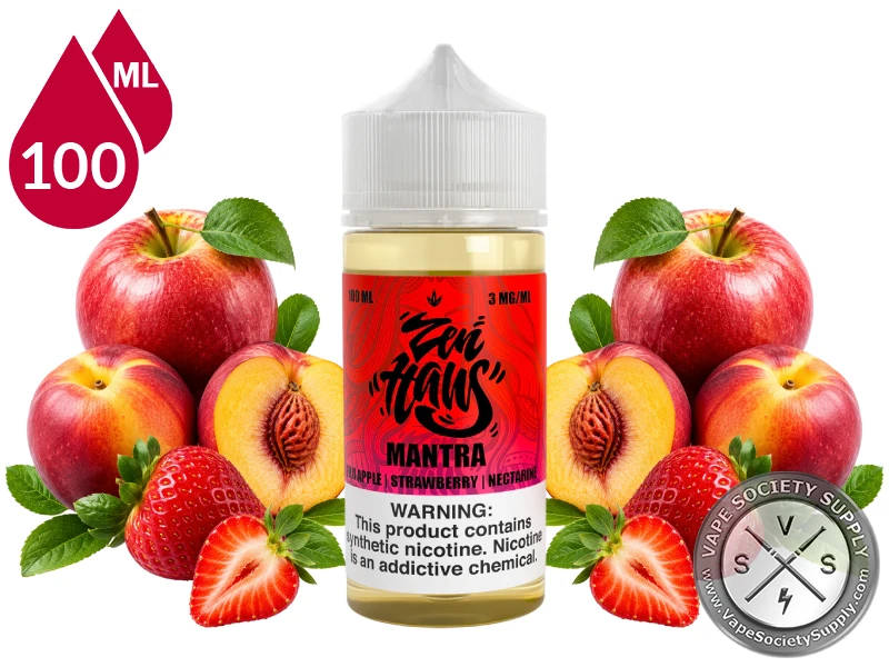 Mantra Zen Haus Fuji apple strawberry nectarine vape juice with fresh fruit.