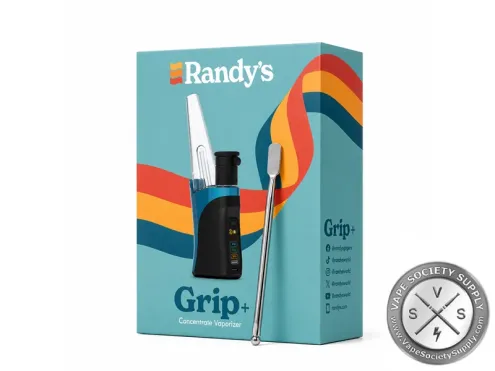 Randy's Grip Plus concentrate vaporizer retail packaging with included dab tool