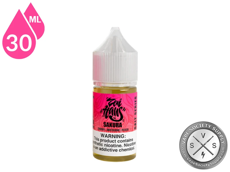 Sakura Zen Haus Salt 30ml nicotine salt vape juice featuring cherry, nectarine, and peach flavor.