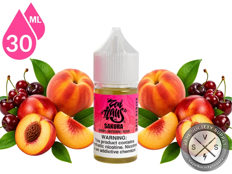 Sakura Zen Haus Salt cherry nectarine peach nicotine salt with fresh fruit.