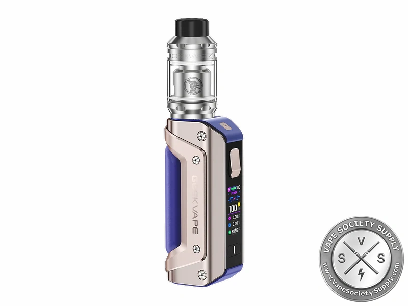 GeekVape Aegis Solo 3 Built-In Battery Starter Kit in Golden Blue with 3000mAh rechargeable battery.