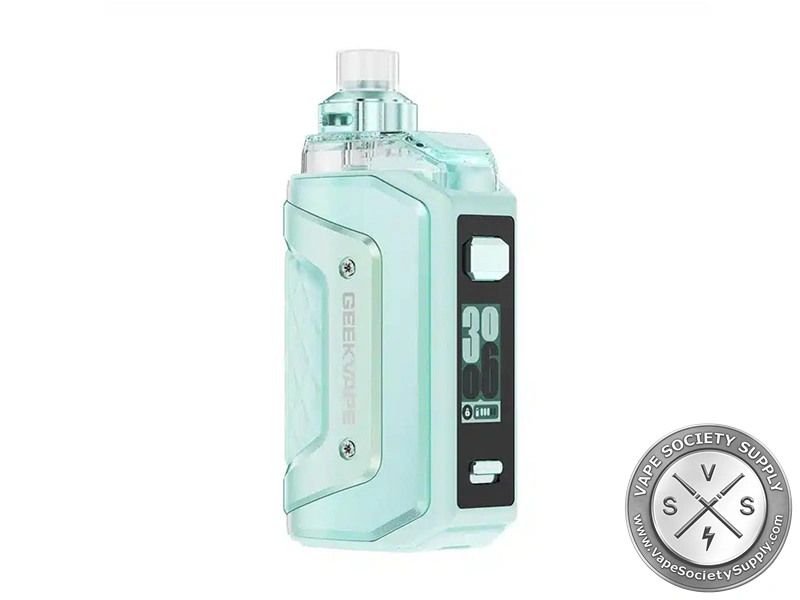 GeekVape Aegis Hero 5 Kit in Frost Mint with transparent body and 6.5mL top-fill pod.