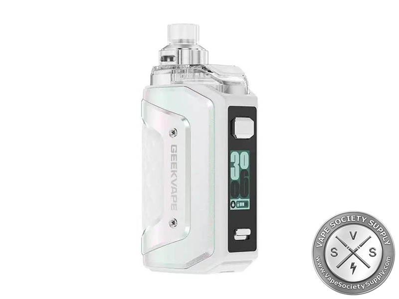 GeekVape Aegis Hero 5 Kit in Pure White with translucent pod and 50W output.