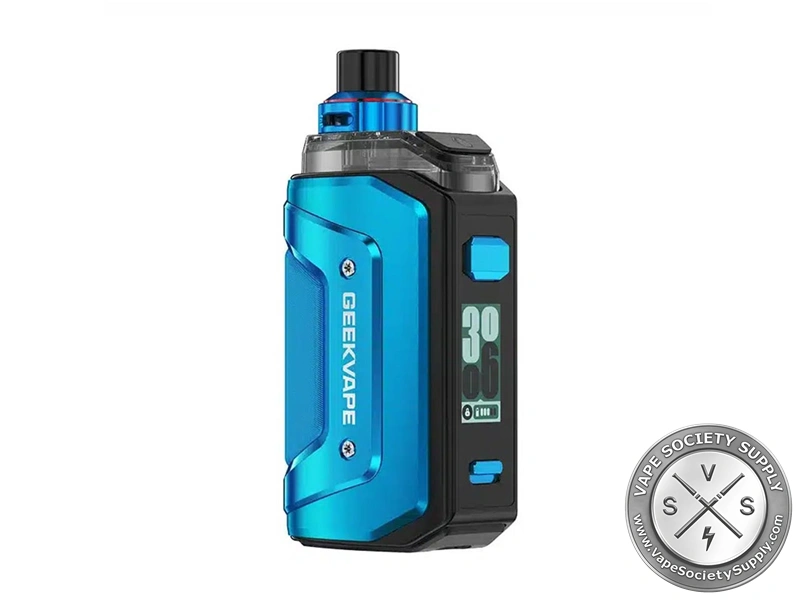 GeekVape Aegis Hero 5 Kit in Turbo Blue with 50W output and adjustable top airflow.