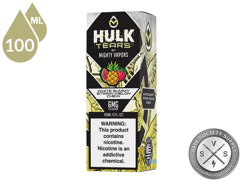 White Gummy Straw-Melon Chew HULK TEARS by MIGHTY VAPORS box
