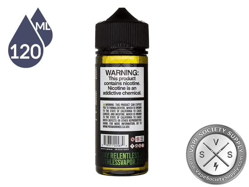 Skir Skirrr On Ice Ruthless Vapor 120ml bottle, back label