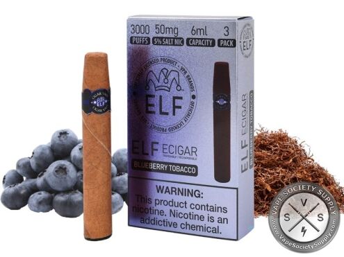 ELF ECigar 3000 Puff Disposable Cigar Device With Ash Simulated LED Tip - Pack of 3 Blueberry Tobacco