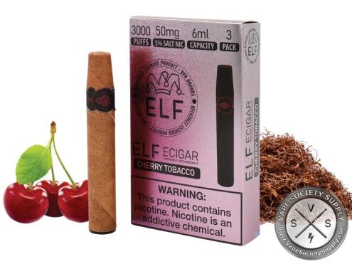 ELF ECigar 3000 Puff Disposable Cigar Device With Ash Simulated LED Tip - Pack of 3 Cherry Tobacco