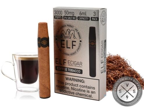 ELF ECigar 3000 Puff Disposable Cigar Device With Ash Simulated LED Tip - Pack of 3 Coffee Tobacco