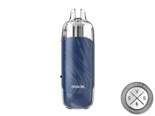 Dark blue refillable pod system with transparent pod section