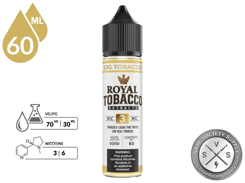 Cig Tobacco Royal Tobacco 60ml bottle with its 70VG/30PG ratio icon