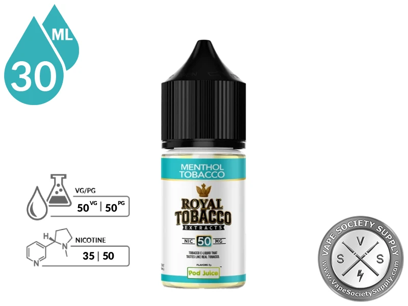 Menthol Tobacco Royal Tobacco Salt 30ml bottle with its 50VG/50PG ratio icon