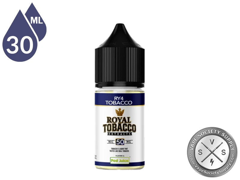RY4 Tobacco Royal Tobacco Salt 30ml bottle with a navy flavor band on a white background