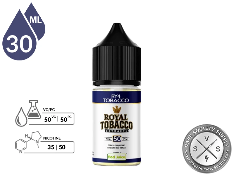 RY4 Tobacco Royal Tobacco Salt 30ml bottle with its 50VG/50PG ratio icon