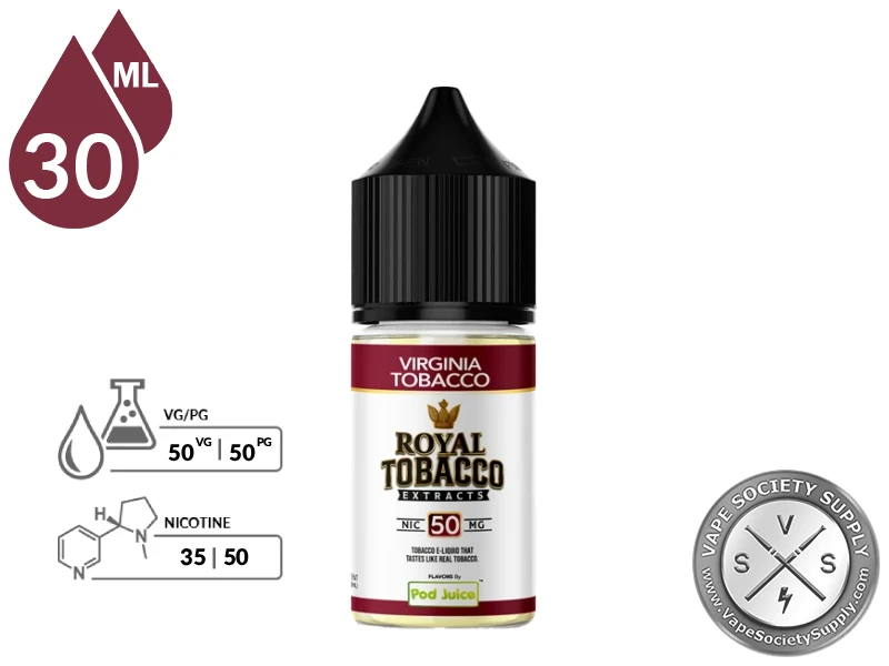 Virginia Tobacco Royal Tobacco Salt 30ml bottle with its 50VG/50PG ratio icon