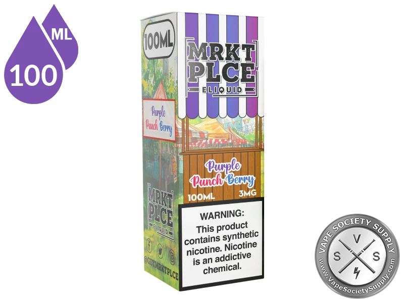 Purple Punchberry THE STND by MRKT PLCE 100ml vape juice box featuring sweet fruit punch and mixed berry flavor.