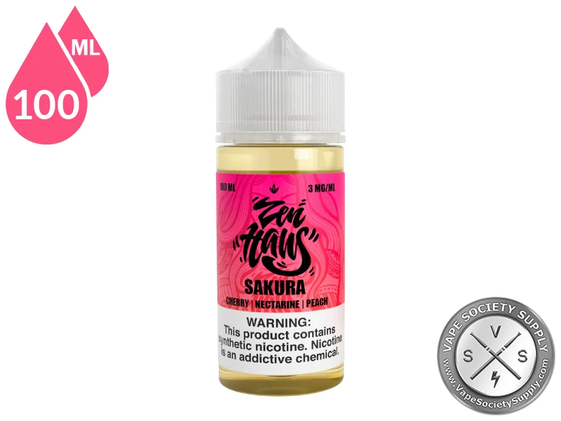 Sakura Zen Haus 100ml vape juice featuring cherry, nectarine, and peach flavor.