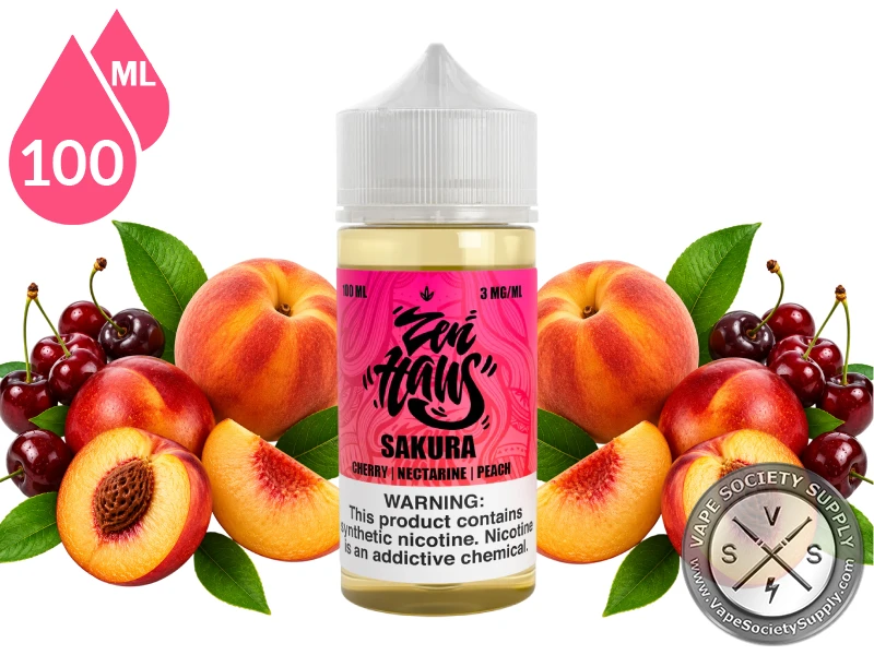 Sakura Zen Haus cherry nectarine peach vape juice with fresh fruit.