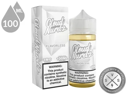 Flavorless CLOUD NURDZ 100ml TFN vape juice bottle with retail box.