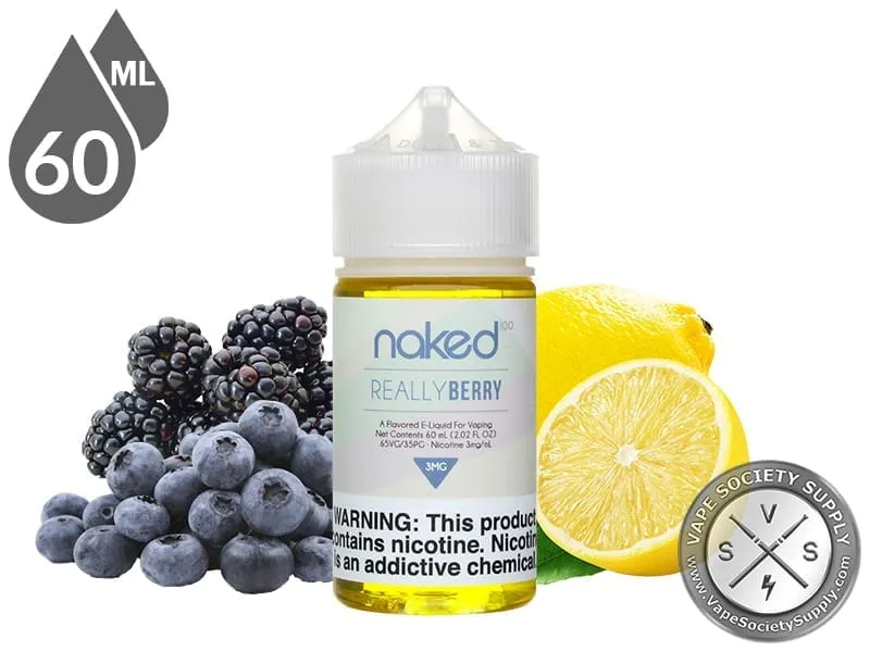 Really Berry Naked 100 60ml bottle with blackberries, blueberries and lemons