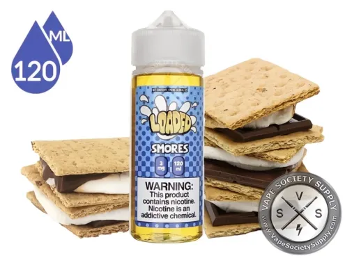 S'mores Loaded 120ml bottle with s'mores and graham crackers