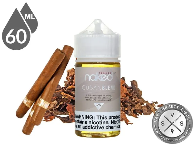 Cuban Blend Naked 100 Tobacco 60ml bottle with cigars and loose tobacco