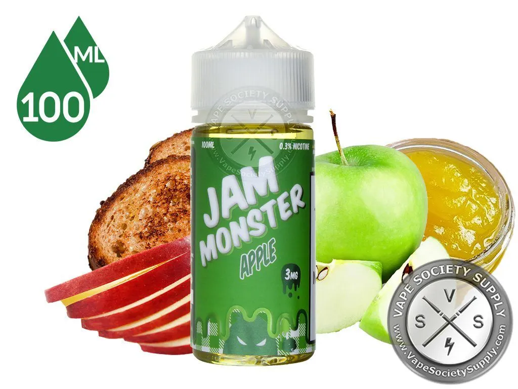Apple Jam Monster 100ml bottle with green apples, apple slices, apple jam and toast