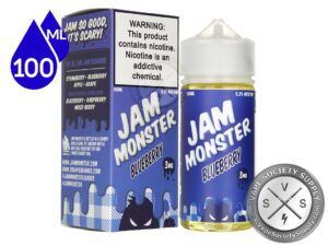 Blueberry Jam Monster 100ml bottle in front of its box