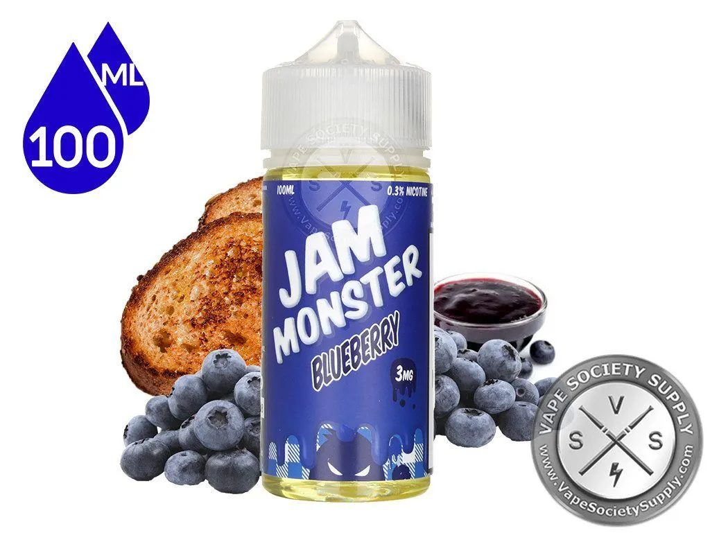 Blueberry Jam Monster 100ml bottle with blueberries, blueberry jam and toast