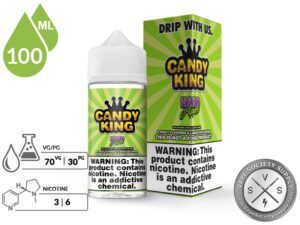 Hard Apple Candy King 100ml bottle and box with a 70/30 VG/PG icon and nicotine strength icons