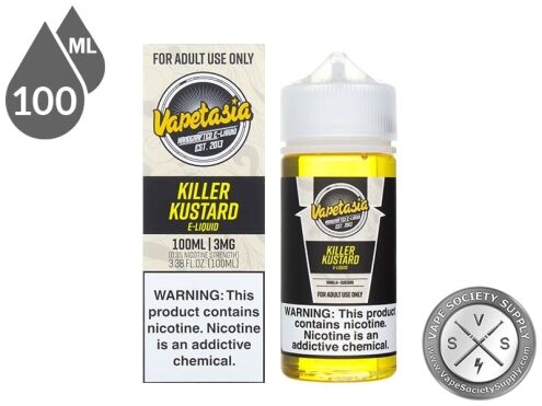 Killer Kustard Vapetasia 100ml bottle in front of its box