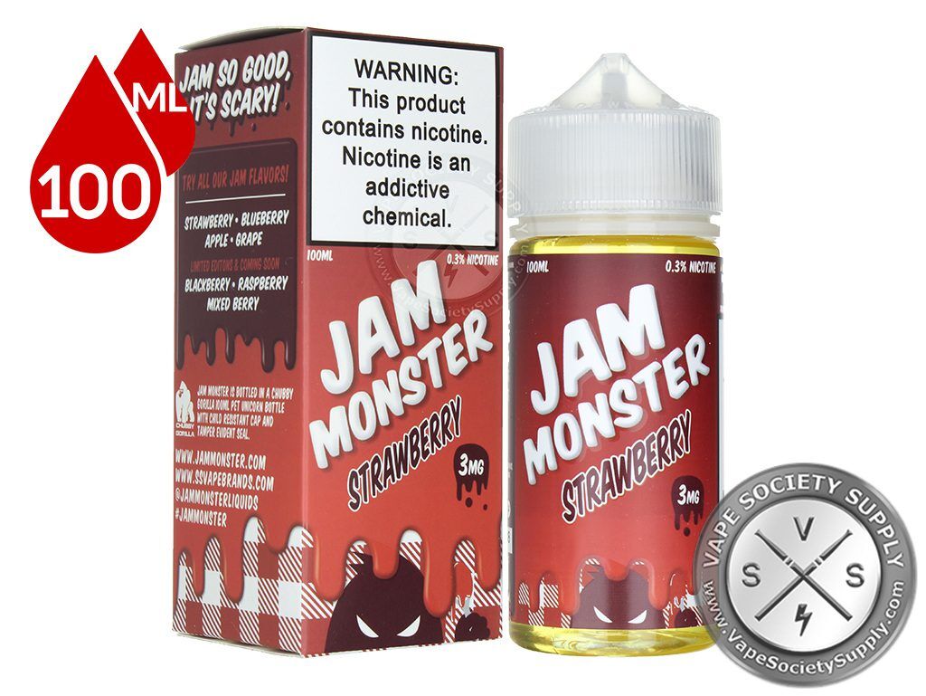 Strawberry Jam Monster 100ml bottle in front of its box