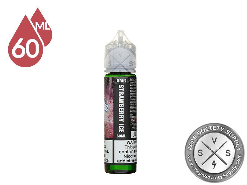 Strawberry Ice by Juice Roll Upz 60ml bottle, side label with the flavor name