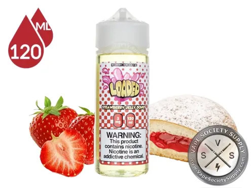 Strawberry Jelly Donut Loaded 120ml bottle with strawberries and a jelly donut