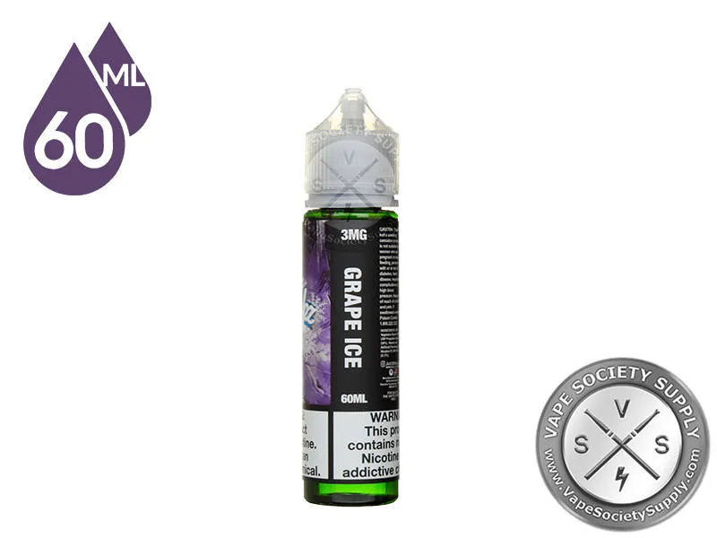 Grape Ice by Juice Roll Upz 60ml bottle, side label with the flavor name