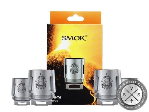 Loose SMOK V8 Baby-X4 coils in front of a SMOK V8-T6 coil box