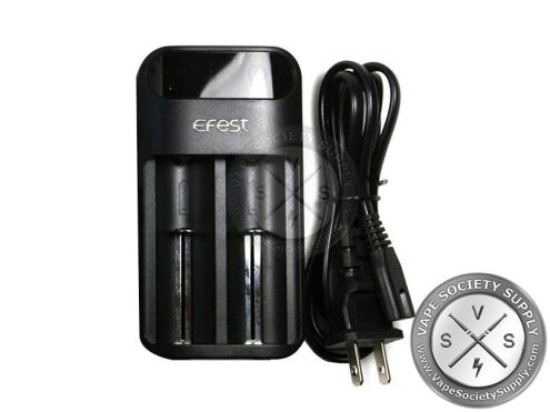 Efest Lush Q2 charger from the front with its two-prong power cord